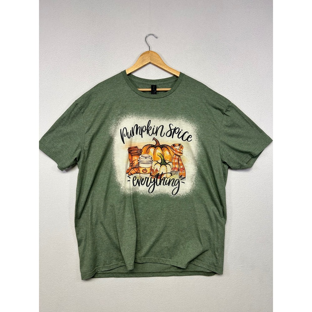 Fall Autumnal Gildan Mens 2XL Green Pumpkin Spice Everything Graphic T-Shirt